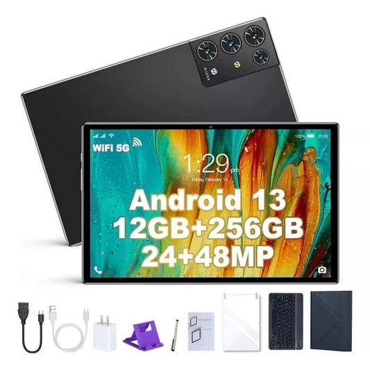 Tableta Android 13 de 10.1" | 12GB RAM + 256GB ROM | Pantalla HD - Color Negro