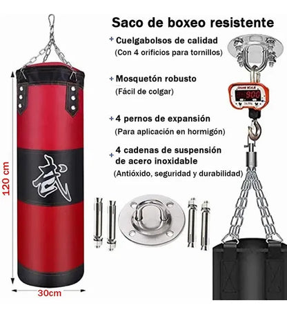 Saco de Boxeo Colgante 120 cm – Profesional, Resistente y con Accesorios