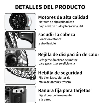 Ventilador de Pared de 16” – Oscilante, Silencioso y con Temporizador