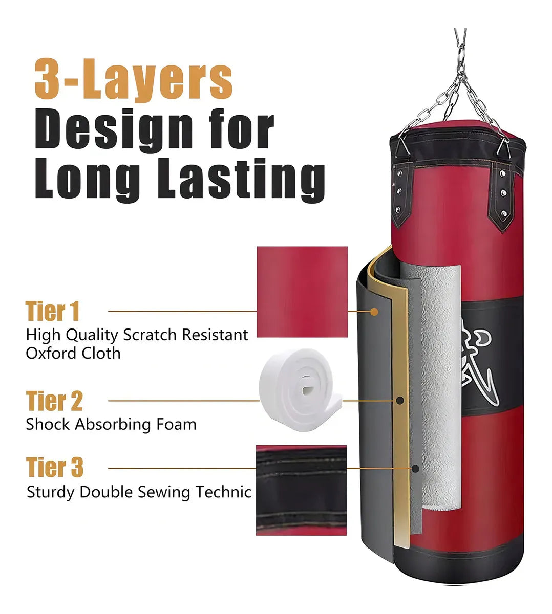 Saco de Boxeo Colgante 120 cm – Profesional, Resistente y con Accesorios