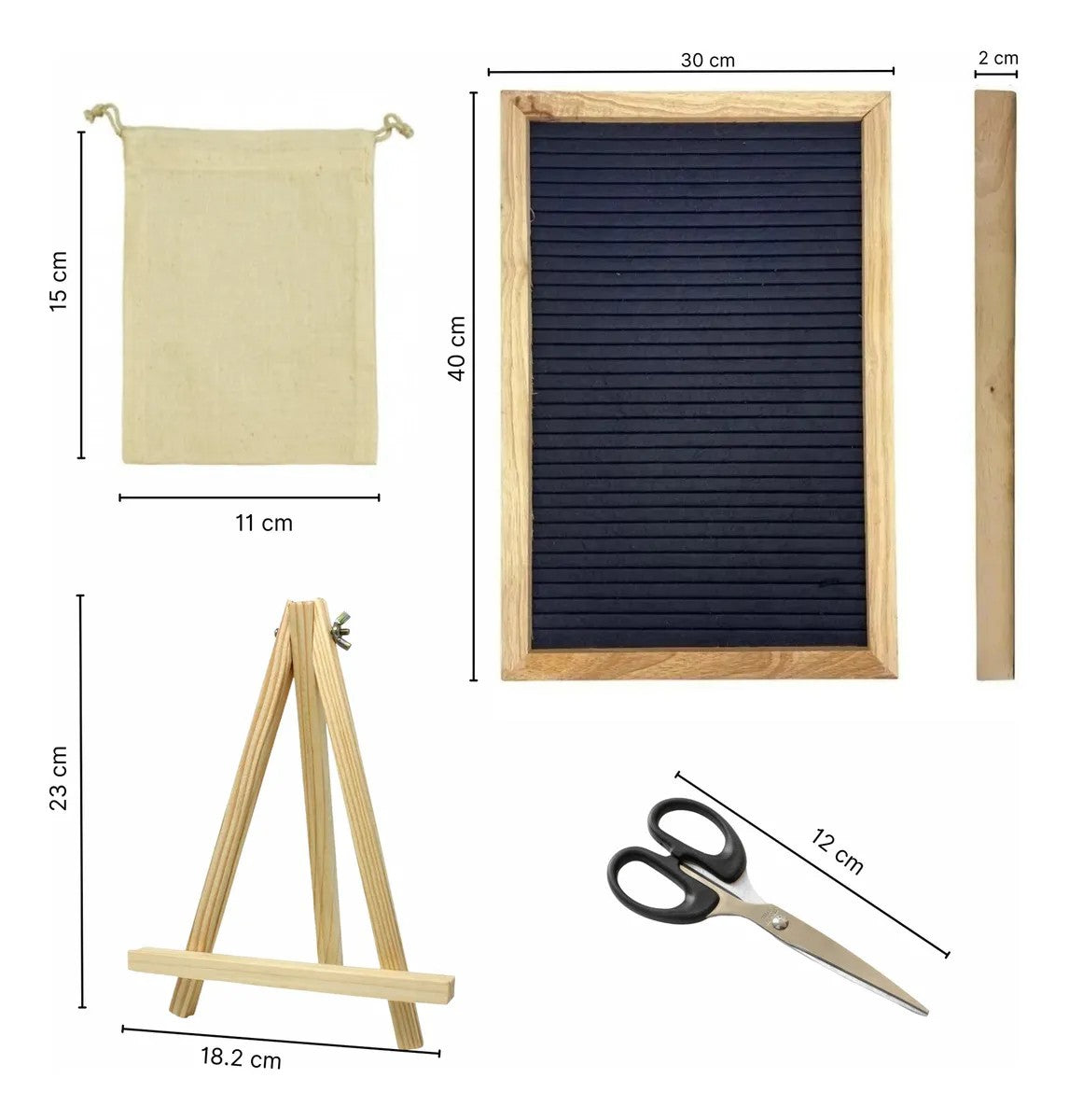 Pizarrón de Letras Intercambiables – Madera Negra con Trípode y Accesorios